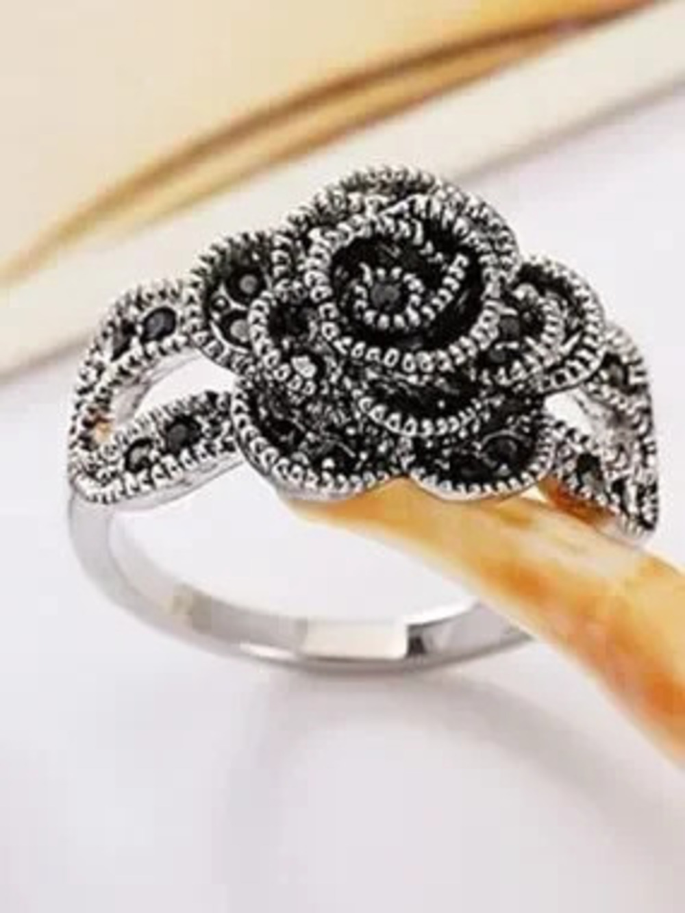 New Anthropologie Black Rose Filigree Statement Ring